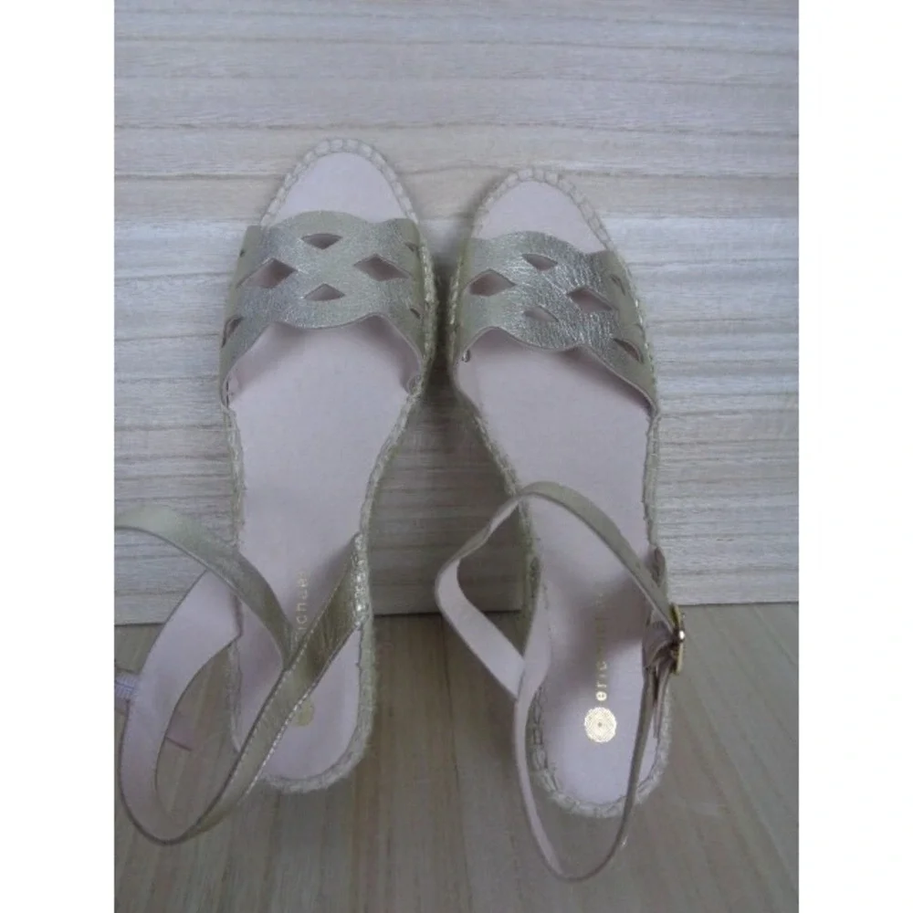 Eric Michael Women's Gold Metallic Espadrille Wedge Sandals Ankle Strap EU‎ 40